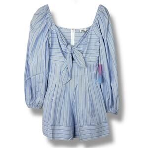 Azura Collection NWT Blue Stripe Knot Front Long Sleeve Pleated Romper Small